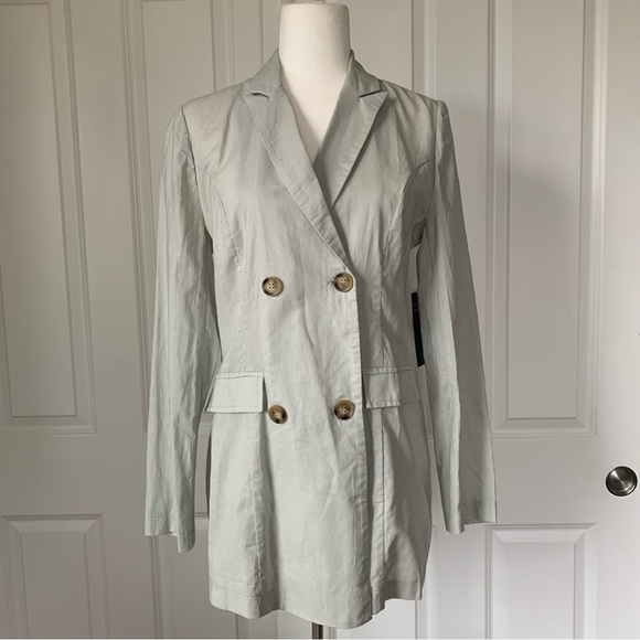 Women's Linen Cotton Blazer Coat Jacket Nana Macs Large Light Beige Gray New! - Picture 1 of 16